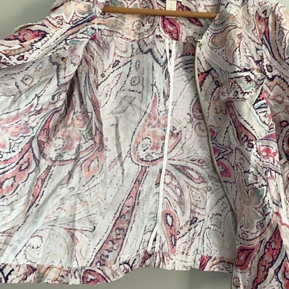 Chicos 100% linen paisley printed zip up shacket blouse in vanity size 1 - Picture 8 of 10